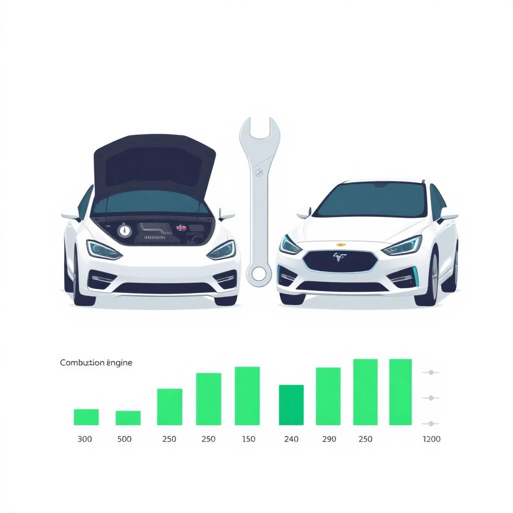 Comparaison entre une voiture thermique et une voiture électrique avec un graphique de coûts