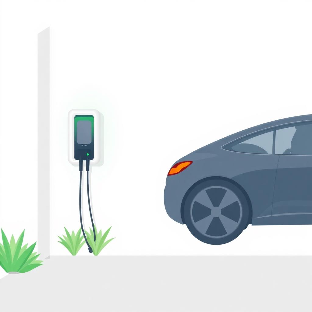 Borne de recharge Wallbox murale installée dans un garage avec une voiture électrique